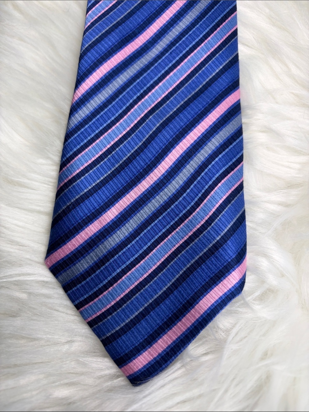 Navy and Pink Striped 100% Silk Men's Tie
